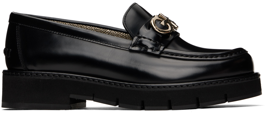 Shop Ferragamo Black Ofelia Loafers In 001 Nero || Platinum