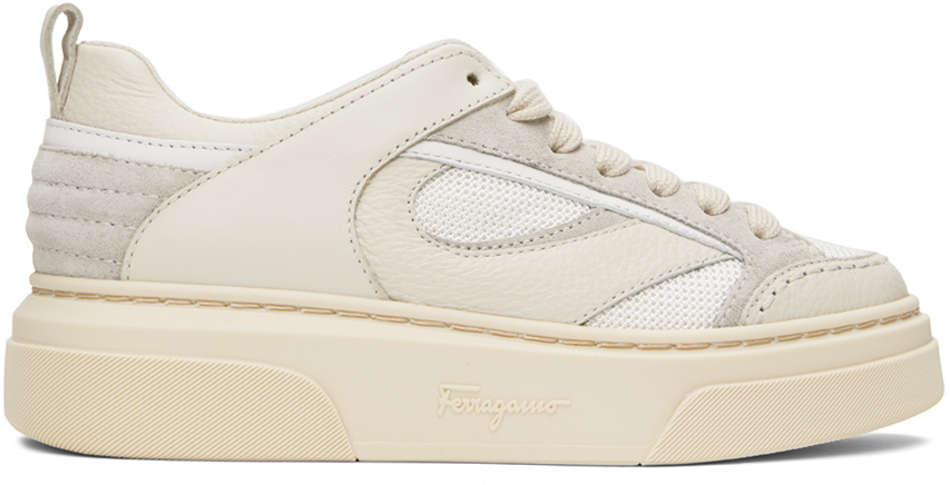 Shop Ferragamo Beige Cassina Sneakers In 013 Mascarpone || B