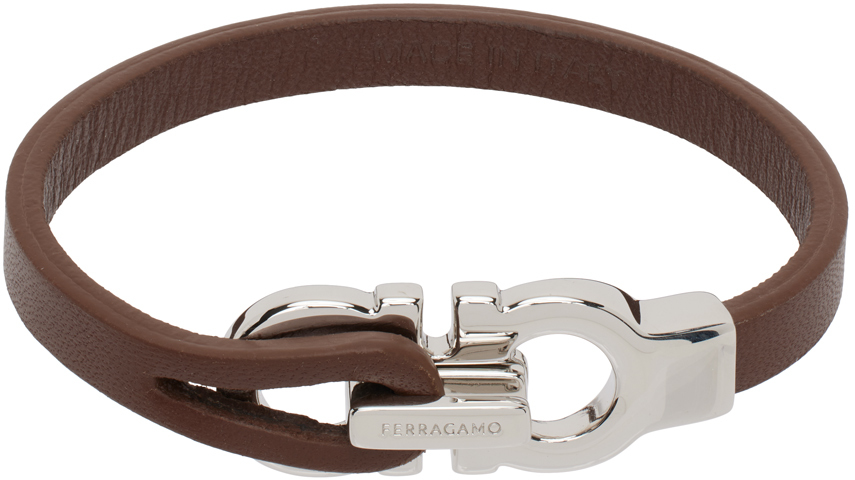 Ferragamo Brown Gancini Leather Bracelet