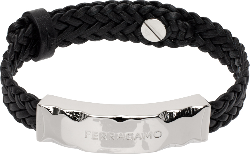 Ferragamo Black Braided Bracelet In Black/pld