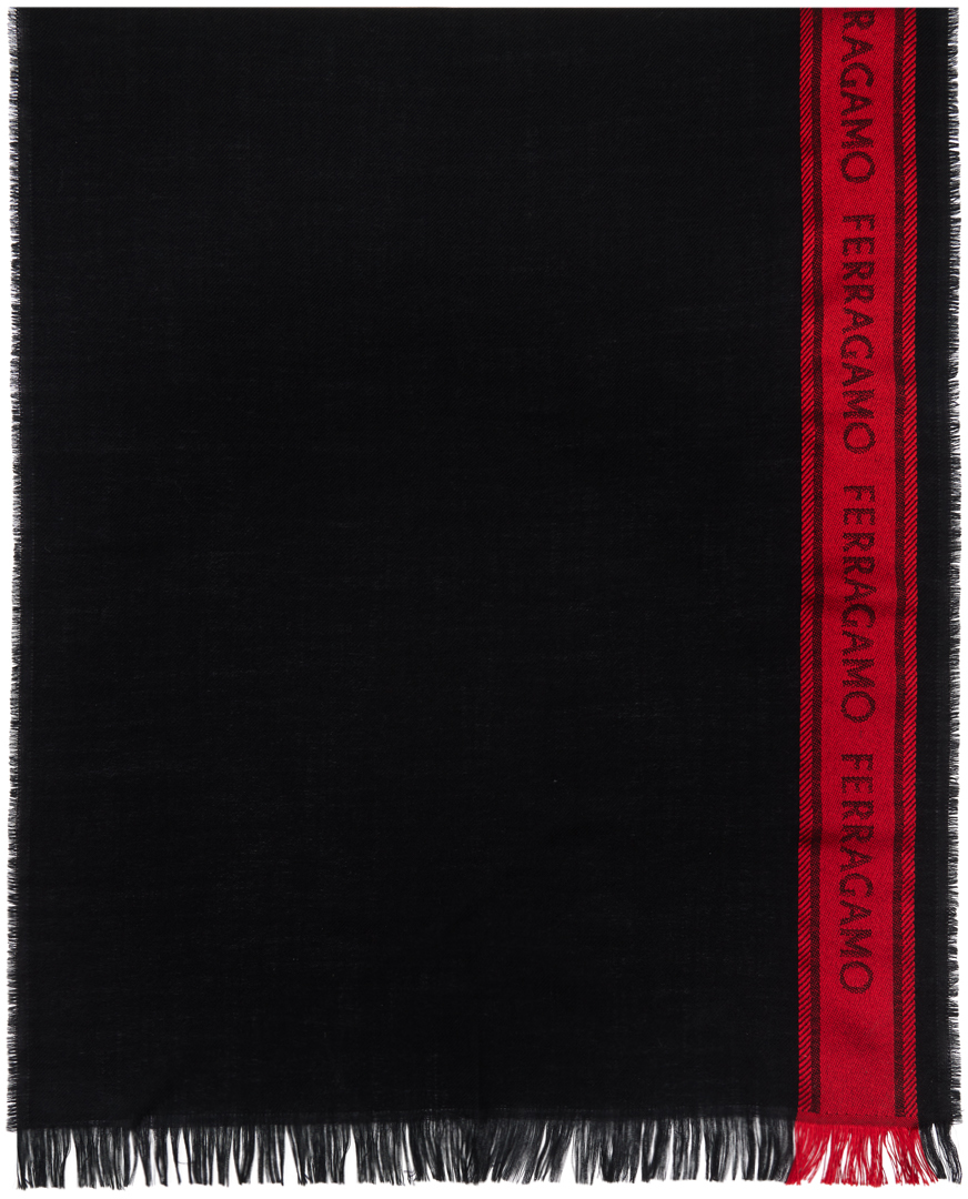 Ferragamo Black Colorblocked Scarf In Nero/rosso
