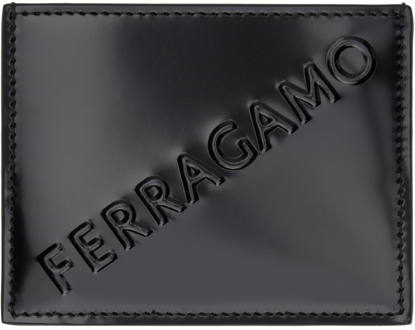 Ferragamo Black Embossed Card Holder In Nero || Nero || Nero