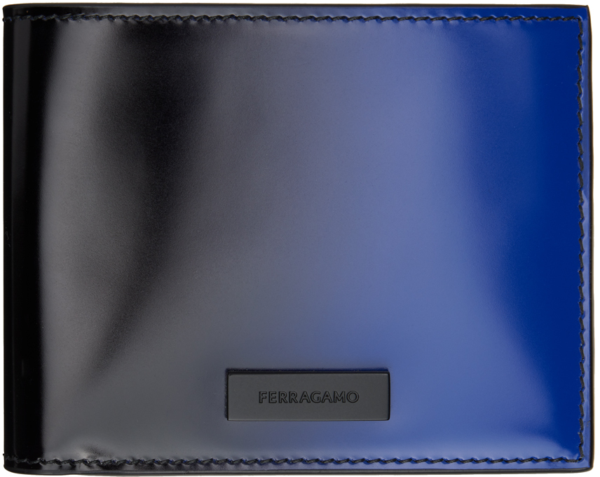 Ferragamo Blue & Black Dual-tone Bifold Wallet In Lapis Lazuli/black