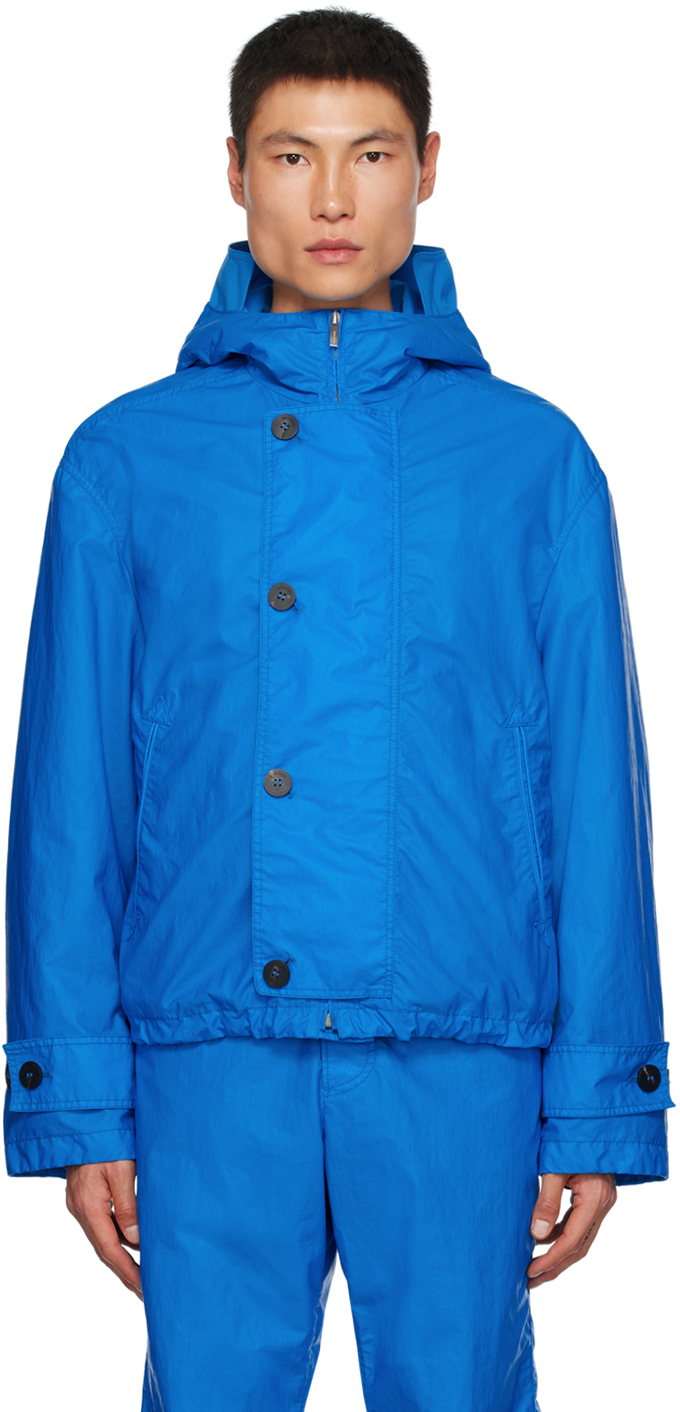 Shop Ferragamo Blue Lightweight Jacket In 3975/205 Cerulian