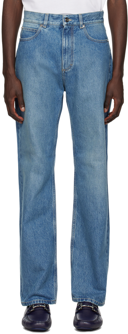 Shop Ferragamo Blue 5 Pocket Jeans In Blu Denim