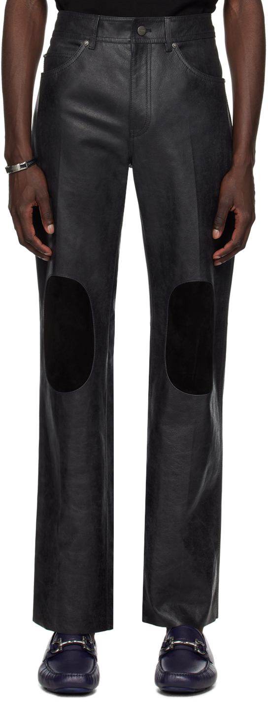 Ferragamo Black 5 Pocket Leather Pants In Nero || Nero