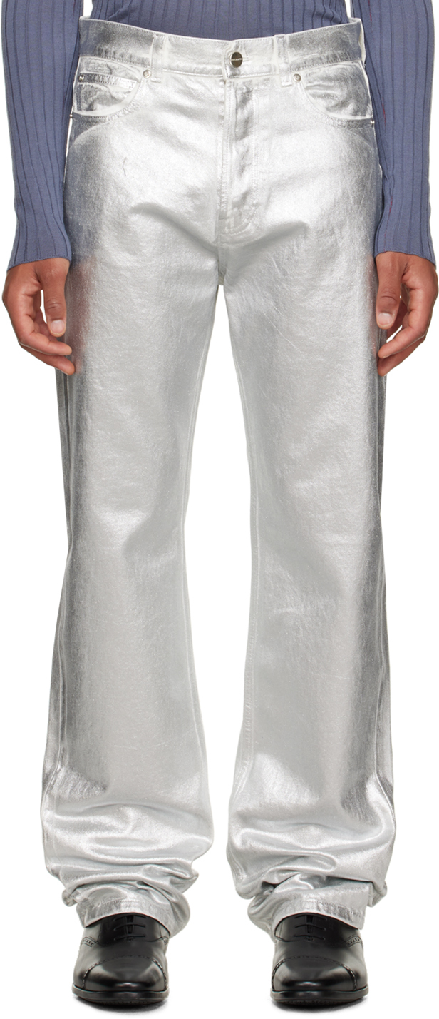 Ferragamo: Silver Metallic Jeans | SSENSE Canada