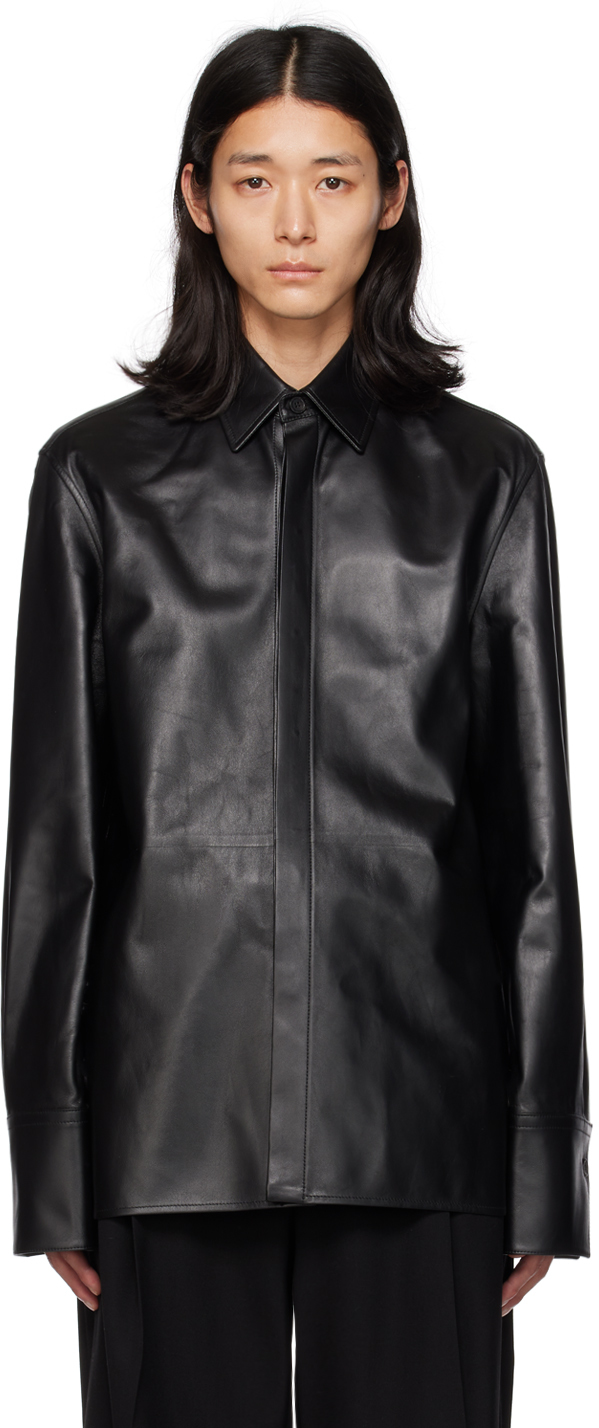 Black Paneled Leather Shirt