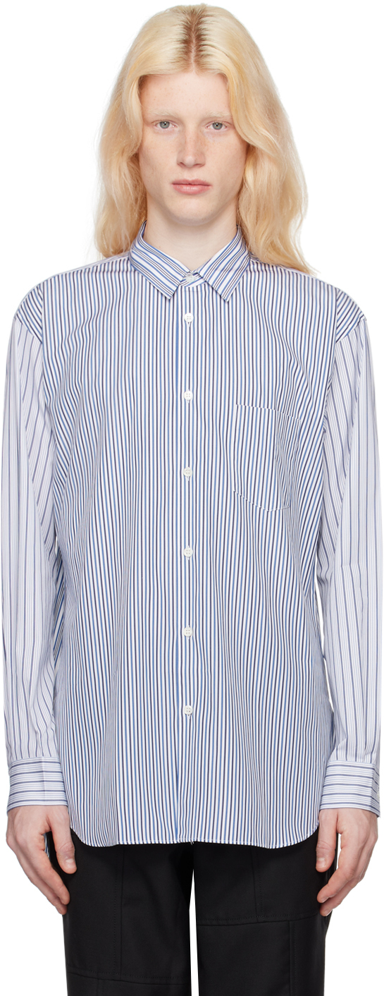 Comme Des Garçons Shirt Striped-pattern Cotton Shirt In Blau
