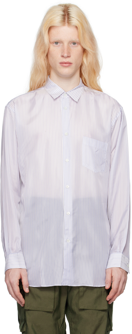 Blue White Striped Shirt by Comme des Garcons Shirt on Sale