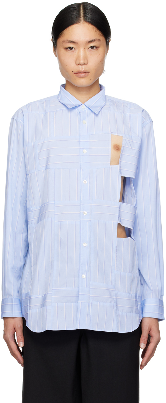 Comme Des Garçons Shirt Blue Patchwork Shirt In 1 Stripe