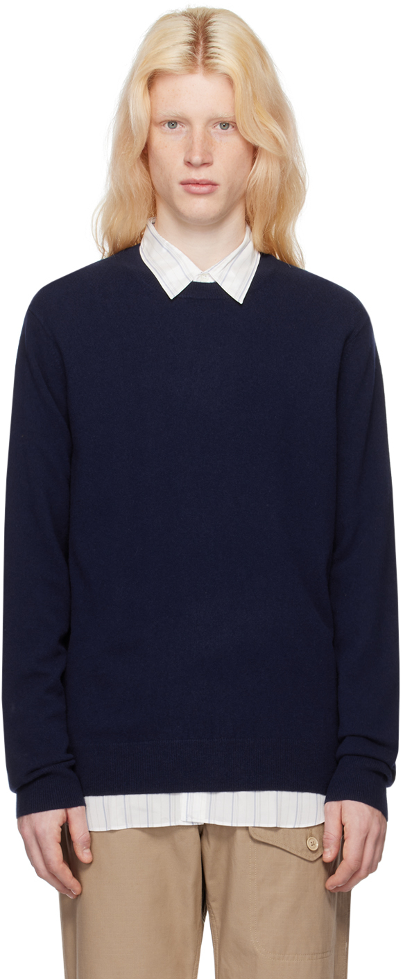 Navy Crewneck Sweater by Comme des Garcons Shirt on Sale