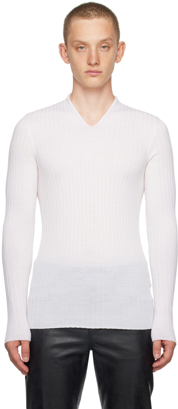 Ferragamo White V-neck Sweater