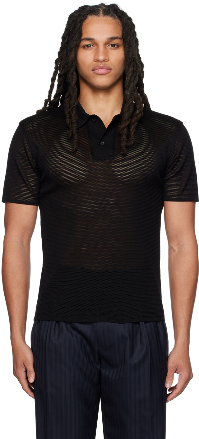 Ferragamo: ブラック スプレッドカラー ポロシャツ | SSENSE 日本