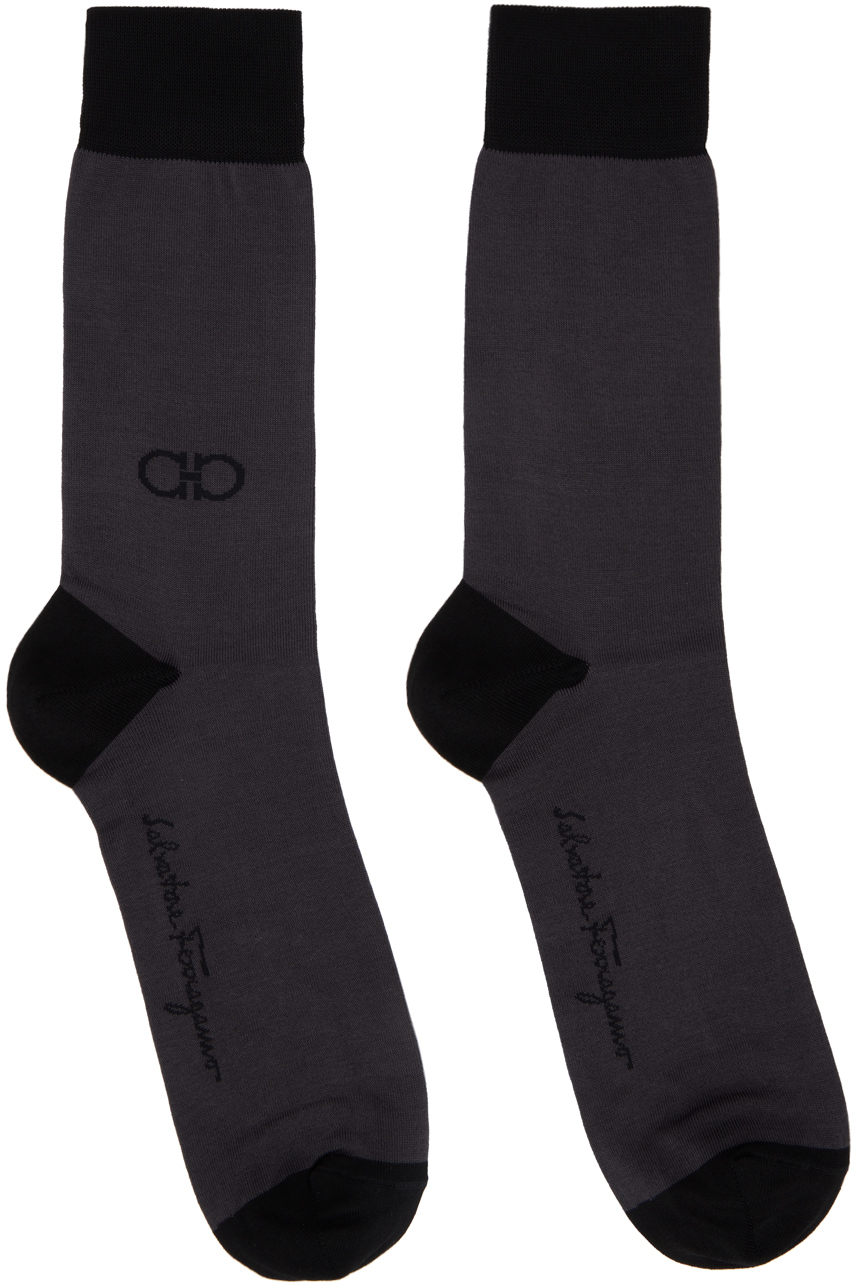 Ferragamo Gray & Black Gancini Socks In Ant/blk
