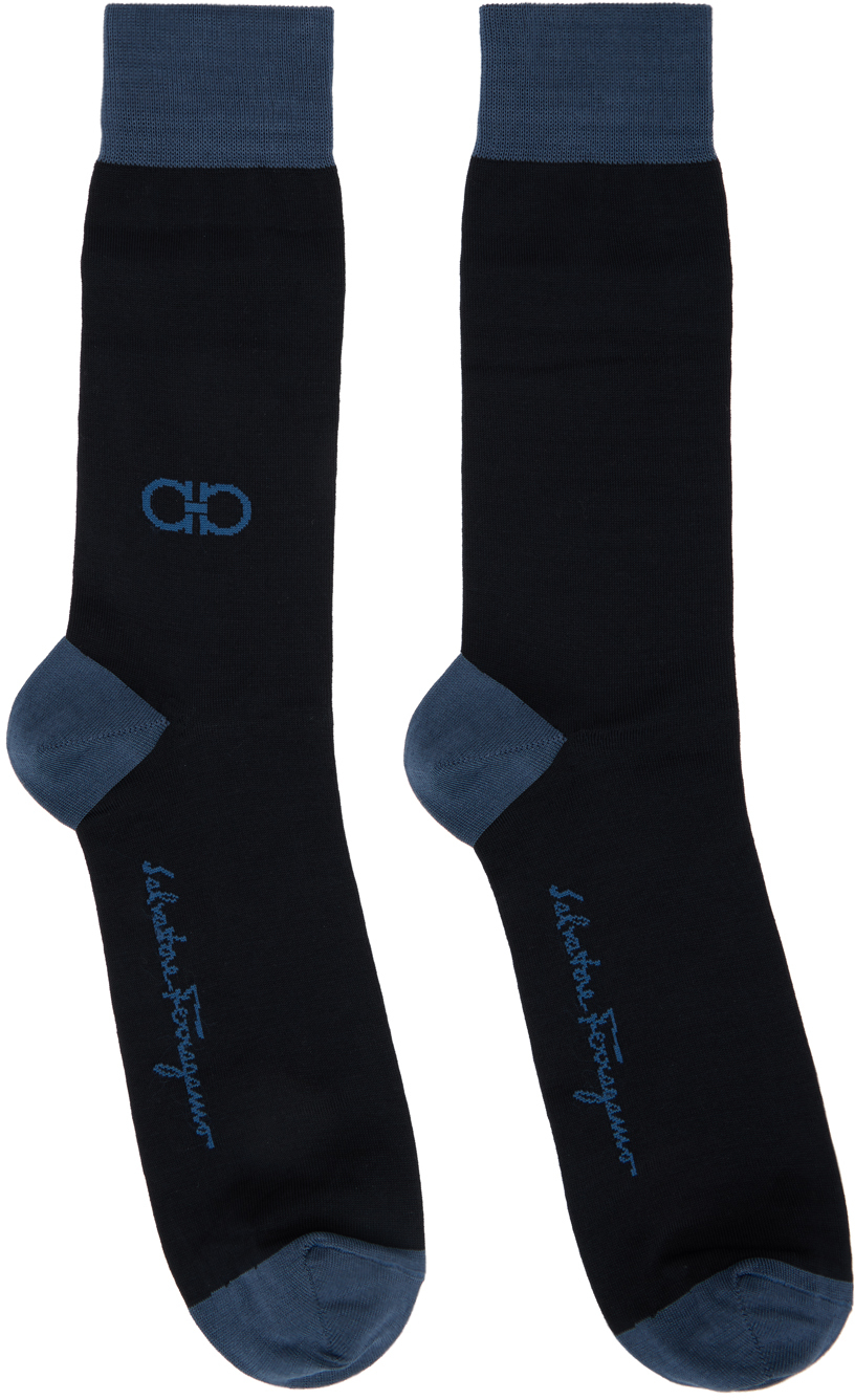 Ferragamo Navy & Blue Gancini Socks In Navy/blue