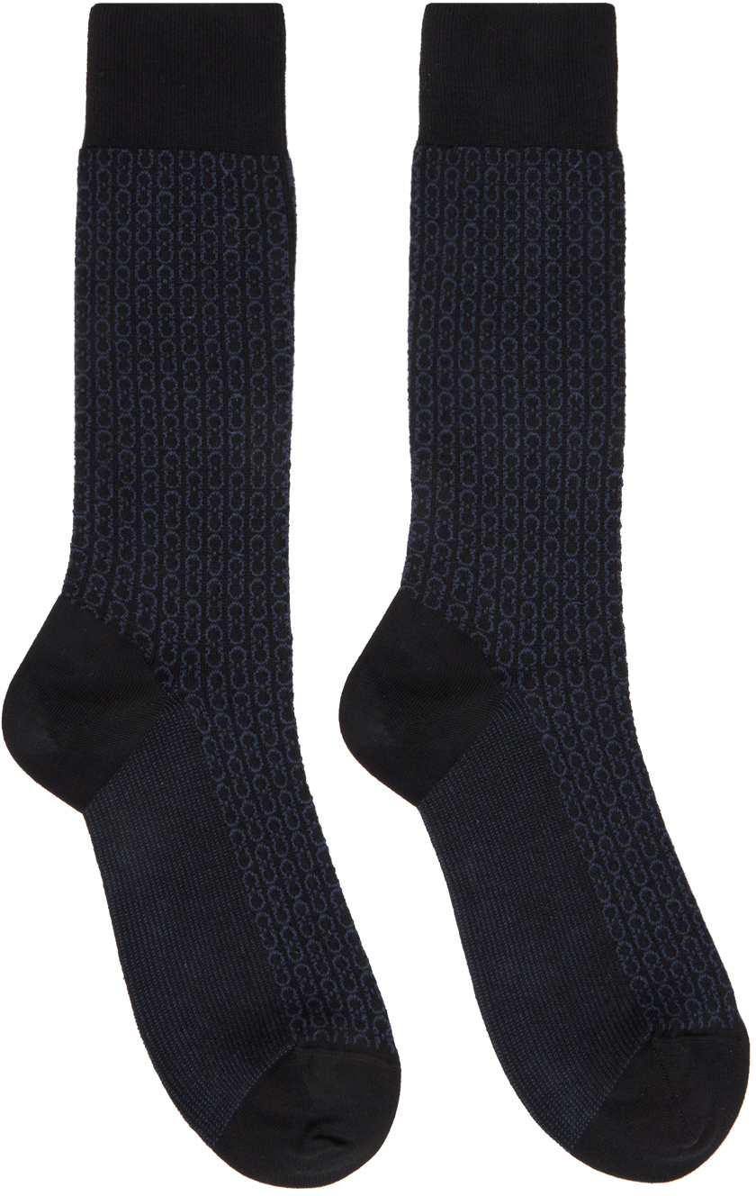 Ferragamo Black & Navy Gancini Socks In Black/navy