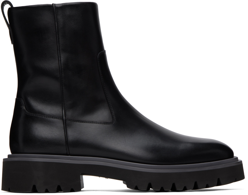 Shop Ferragamo Black Leather Chelsea Boots In Nero || New Biscotto