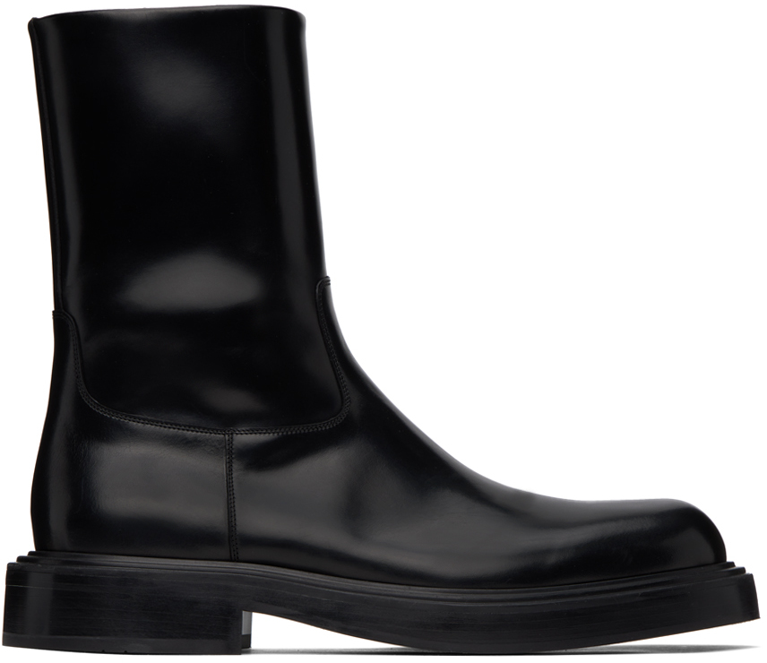 Shop Ferragamo Black Leather Chelsea Boots In Nero