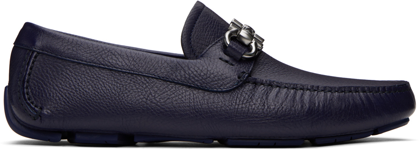 Navy Gancini Loafers