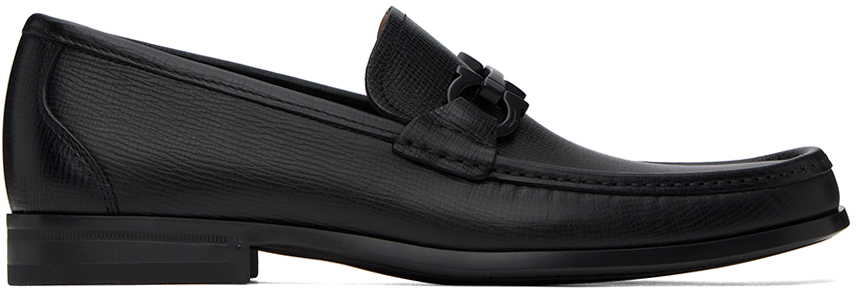 Ferragamo Black Gancini Loafers In Nero || Nero || Bisc