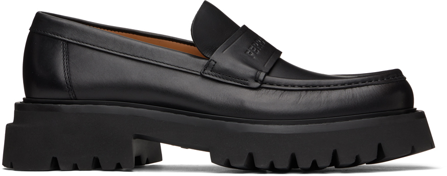 Ferragamo Black Chunky Loafers In Nero || New Biscotto