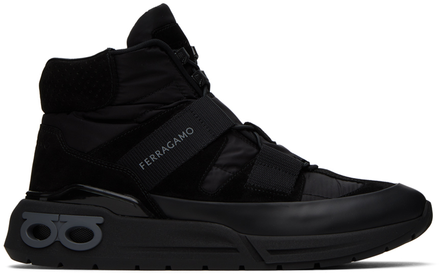 Ferragamo Black Leonida Sneakers In Nero || Nero || Nero