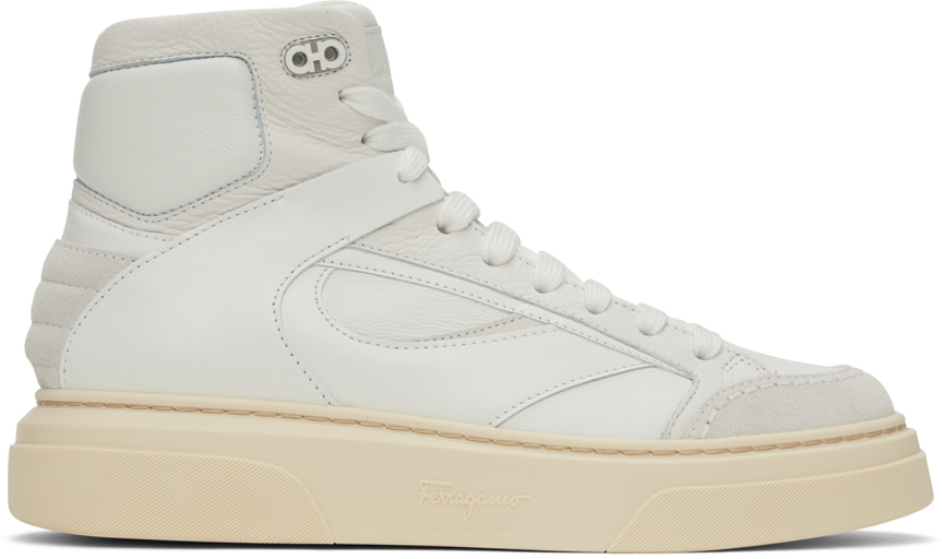 Ferragamo Cassina Leather Sneakers In Bianco 511 || Bianco