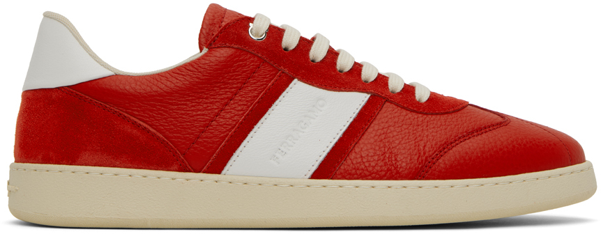 Ferragamo Red Achille Trainers In Flame Red || Flame R