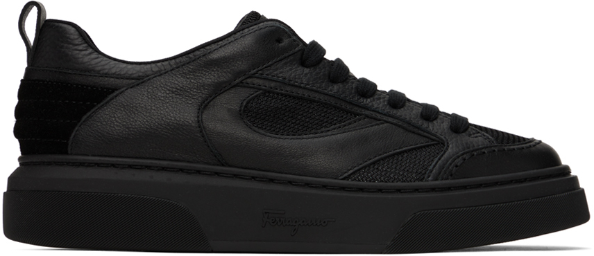 Ferragamo Trainers With Shaped Inserts In Black
