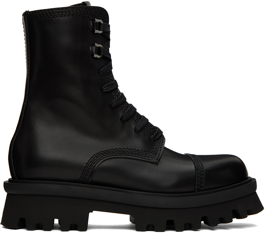 Ferragamo Black Faraway Lace-up Boots In Nero || New Biscotto