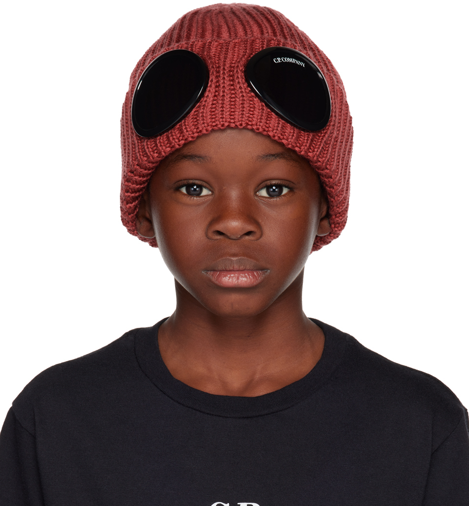 Kids Red Goggle Beanie by C.P. Company Kids on Sale