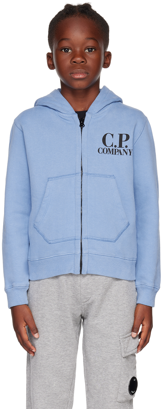 C.p. Company Goggles-detail Zipped Cotton Hoodie In Blue
