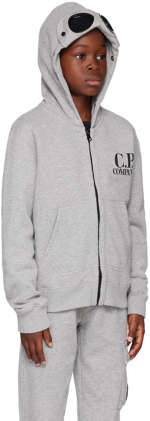 C.p. Company Kids Gray Goggle Hoodie In M93 Grey Melange
