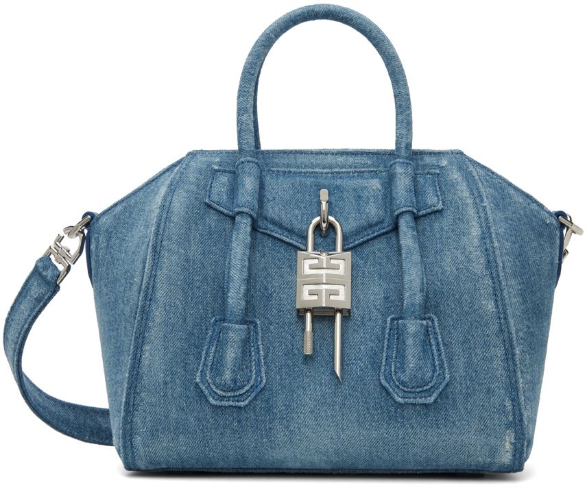 Givenchy Blue Mini Antigona Lock Top Handle Bag
