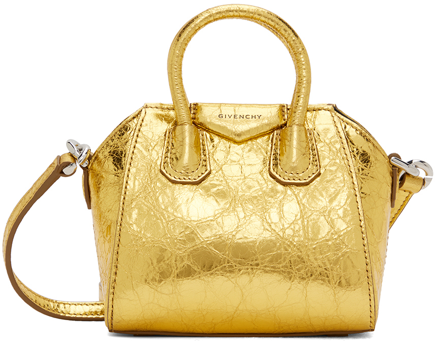 Shop Givenchy Gold Micro Antigona Bag In 715 Golden