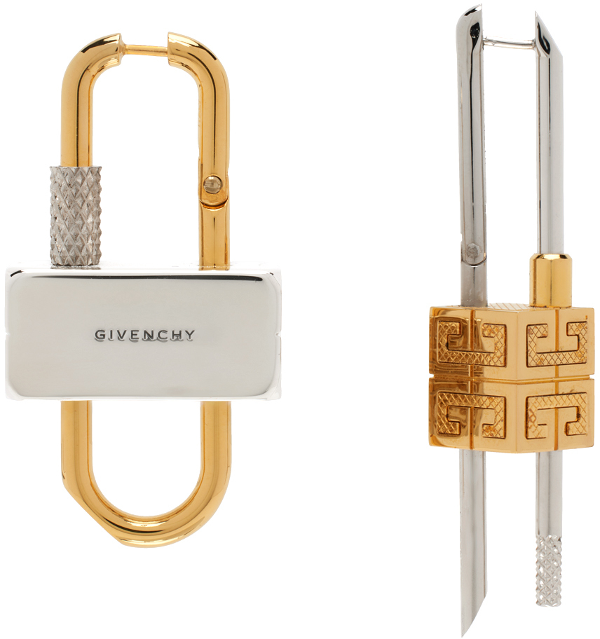 Givenchy: Silver Lock Crystal Earrings