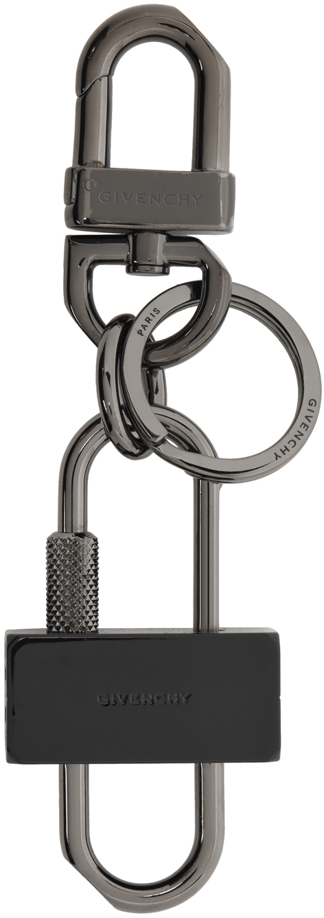 Givenchy Black & Gunmetal Padlock Keychain