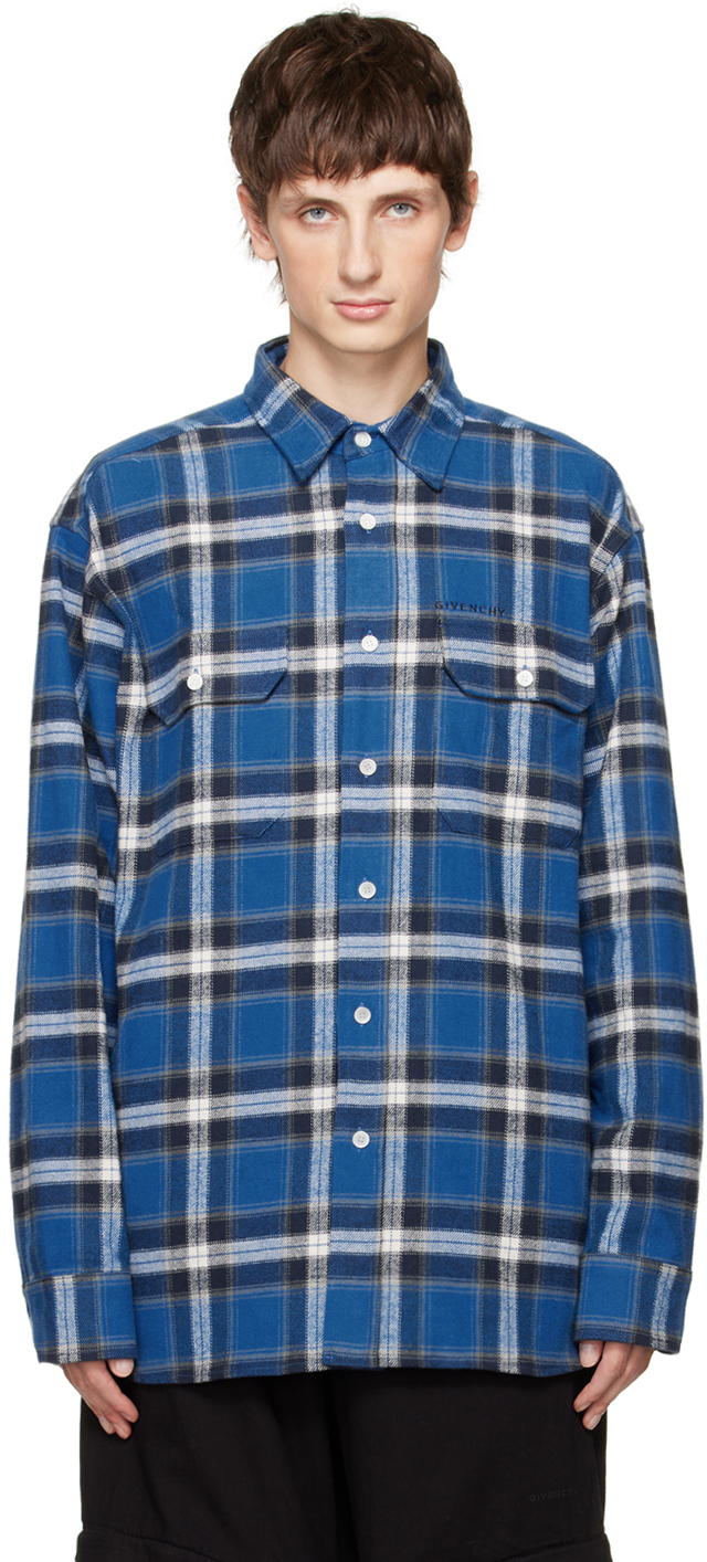 Shop Givenchy Blue Check Shirt In 400-blue