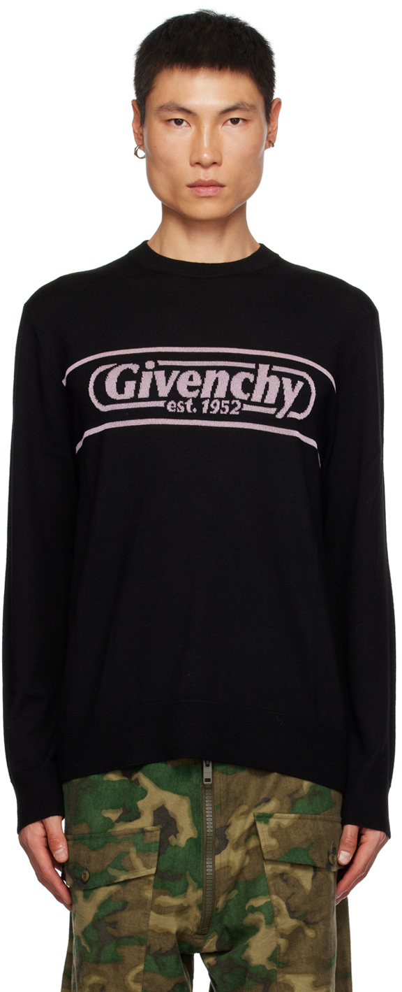 Shop Givenchy Black Jacqard Sweater In 024-black/pink