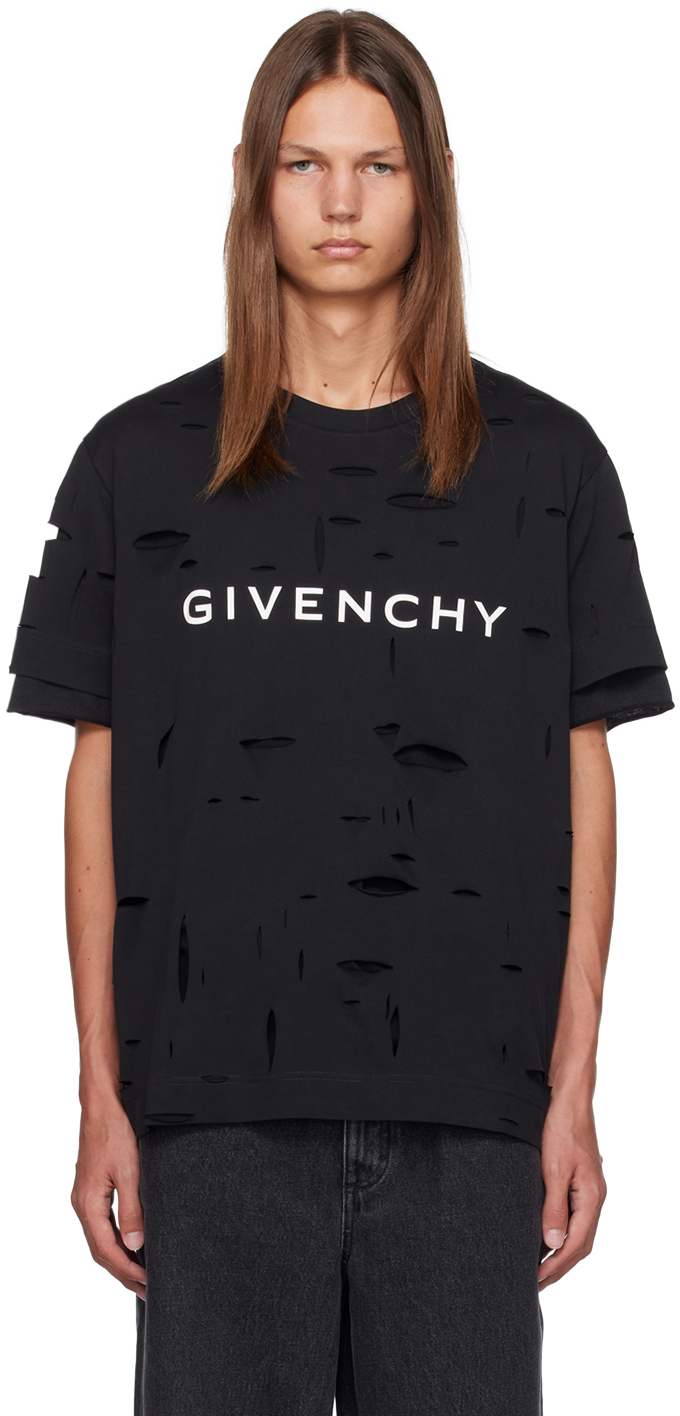 Givenchy: Black Distressed T-Shirt | SSENSE