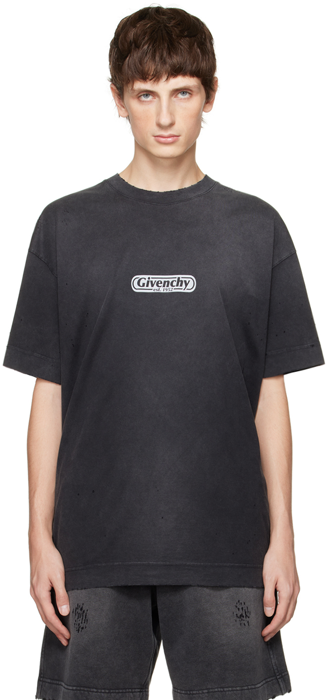 Givenchy Black Distressed T-shirt In 001-black