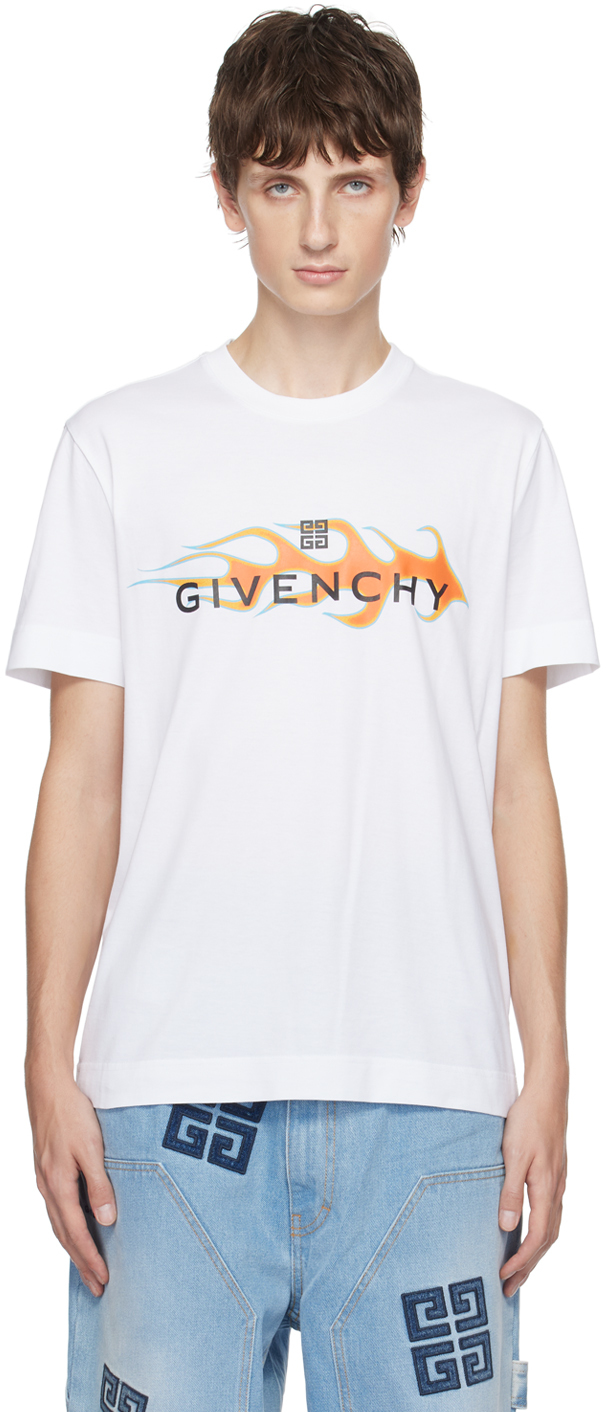 Givenchy White Flames T-shirt In 100-white