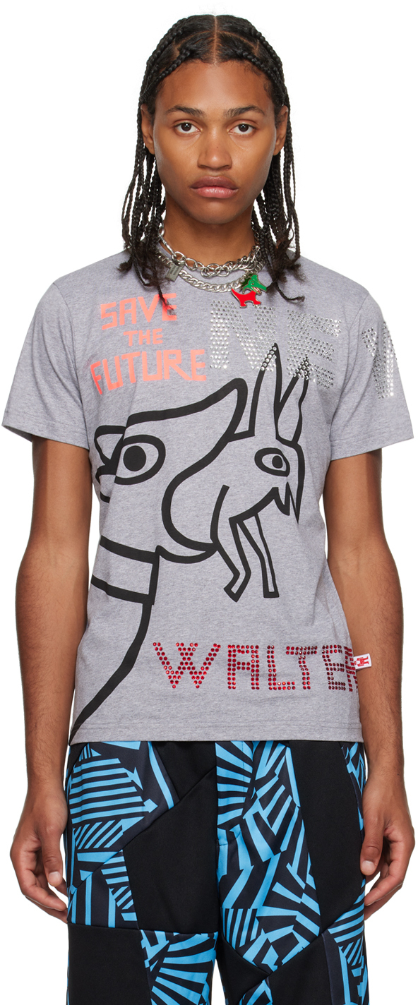 Gray 'Save The Future' T-Shirt by Walter Van Beirendonck on Sale
