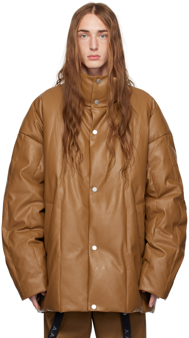 A. A. Spectrum Brown Lambers Faux-leather Down Jacket In Whole Brown