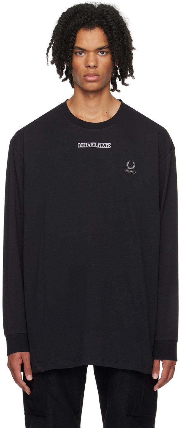 Raf Simons: Black Fred Perry Edition Long Sleeve T-Shirt | SSENSE
