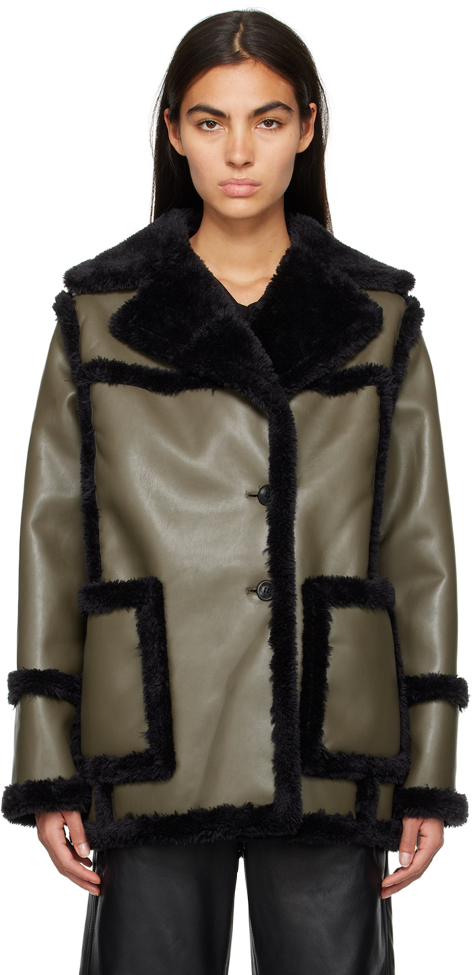 Khaki Patch Pocket Faux Leather Jacket by Proenza Schouler on Sale