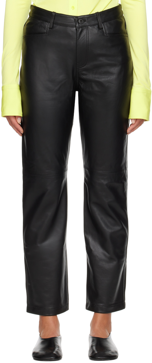 Proenza Schouler Black  White Label Straight Leather Pants In 001 Black
