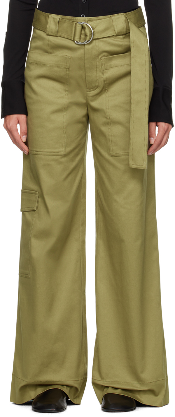 Shop Proenza Schouler Khaki  White Label Belted Trousers In 308 Khaki Green
