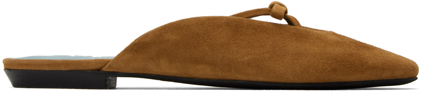 Tan Finn Suede Leather Mules by BY FAR on Sale